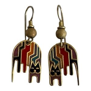 LAUREL BURCH Earrings Rainbow Cats Aztec Hoop Jewelry Vintage Gold Bead Drop